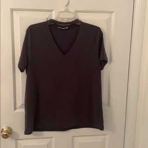 Charcoal Gray top with v neck and neck collar